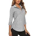 Cucuchy Style Womens Golf Shirt 3/4 Sleeve Quarter Zip Workout Tennis Tops Quick Dry UPF 50+ Shirts