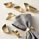 Cuff Brushed Gold Napkin Rings Set of 4, Modernist Napkin Ring Holder for Wedding, Banquet, Metallic Adornment for Table Settings, Glossy Serviette Buckles Decor (Semicircle)