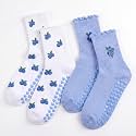 Cuffbow 2 Pairs Cute Pilates Socks with Heart Grips for Women Ruffle Non-slip Grippy Crew Sock for Yoga Barre