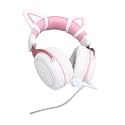Cuifati Gaming Headset Wired, RGB Luminous Gaming Headphones with Mic, Noise Reduction, 50mm Drivers, Over Ear Headphones for & Work, Soft Memory Foam Ear Cup (White Pink with Cat Ears Decor)