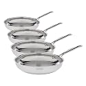Cuisinart 10-Inch Open Skillet, Stainless Steel Skillet Large Kitchen Pan, Dishwasher Safe, Compatible with Induction, Electric, Gas Cooktops, Oven Safe Saucepan,Cool Grip Handles, 10-Inch (Pack of 4)