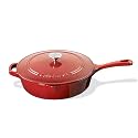 Cuisinart Chef's Classic Enameled Cast Iron Dutch Oven with Lid, Porcelain Enameled Interior, Oven Safe, Induction Compatible, 12-Inch, Chicken Fryer, Red Gradient