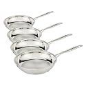 Cuisinart Open Skillet, Stainless Steel Skillet, Large Kitchen Pan, Dishwasher Safe, Compatible with Induction, Electric, Gas Cooktops, Oven Safe Saucepan, Cool Grip Handles, 8-Inch (Pack of 4)