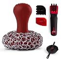 Cuisinel Cast Iron Chain Mail Scrubber + Cleaning Brush + Pan &amp; Grill Scrapers - The Ultimate Skillet and Grill Cleaner Kit - Soft-Touch Confident-Grip Dish Scrub Tool - Silicone/Stainless Accessories