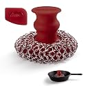 Cast Iron Chainmail Scrubber + Pan Scraper - Ergonomic Stainless and Silicone Cleaner for Pots and Skillets - Premium Food-Safe Design - Easy to Clean Dishwasher Safe Cookware Sponge Kitchen Accessory