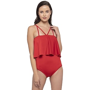 cukoo padded solid red single piece swimwearswimsuit