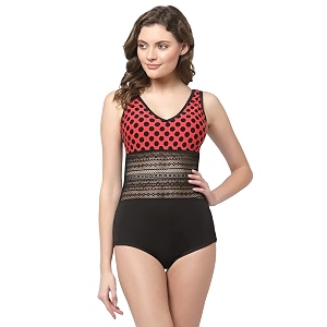 cukoo padded printed black amp red polka dot single piece swimsuit