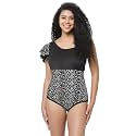 CUKOO Padded Shoulder Frill Black Printed Swimwear