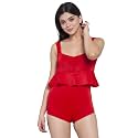 CUKOO Padded Solid Red Single Piece Swimwear/Swimsuit