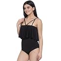 CUKOO Padded Solid Black Single Piece Swimwear/Swimsuit