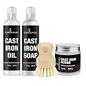 Culina Cast Iron Soap & Conditioning Oil & scrubbing salt & brush | All Natural Ingredients | Best for Cleaning, Non-stick Cooking & Restoring | for Cast Iron Cookware, Skillets