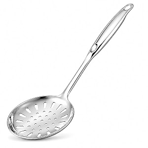 culinex 188 stainless steel 13934 slotted skimmer with hollow handle for kitchen deep frying straining  rustproof oil strainer jhara dishwasher safe kitchen tools by thinkitchen