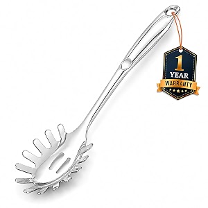 culinex premium 188 stainless steel 1334 pasta server  hollow handle spaghetti spoon noodle fork  rustproof dishwasher safe kitchen tools by thinkitchen