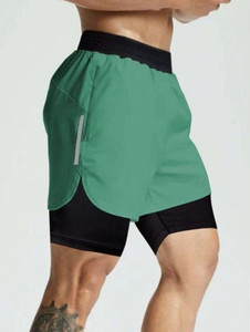 culish color block men green sports shorts