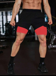 culish color block men black red sports shorts
