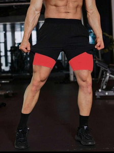 culish color block men black red sports shorts