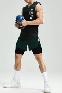 culish color block men green sports shorts