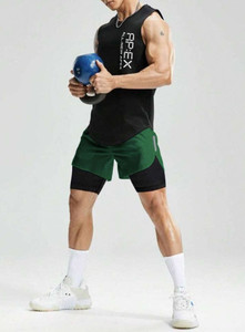 culish color block men green sports shorts