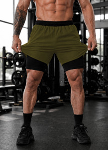 culish color block men green sports shorts