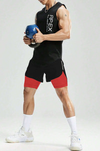 culish color block men red sports shorts