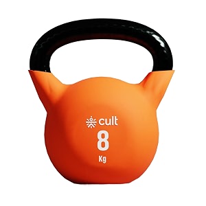 cult 8kg neoprene anti-slip grip colored kettlebell for home workout - orange