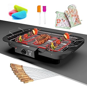 electric barbecue grill smokeless portable adjustable temperature control 2000 watt indoor and outdoor water filled drip tray removable bbq full combo
