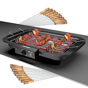 electric barbecue grill smokeless portable adjustable temperature control 2000 watt indoor and outdoor water filled drip tray removable bbq bbq 12 skewers