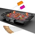 Electric Barbecue Grill Smokeless Portable Adjustable Temperature Control 2000 Watt Indoor and Outdoor Water Filled Drip Tray Removable (BBQ) (Stick Spatula)