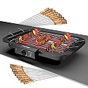 Electric Barbecue Grill Smokeless Portable Adjustable Temperature Control 2000 Watt Indoor and Outdoor Water Filled Drip Tray Removable (BBQ) (BBQ 12 Skewers)