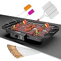 Electric Barbecue Grill Smokeless Portable Adjustable Temperature Control 2000 Watt Indoor and Outdoor Water Filled Drip Tray Removable (BBQ) (Stick Net Spatula And Oil)