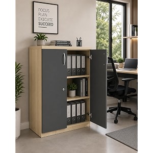 culture office file cabinet storage with 3 shelf made with greenlam mfc boards size 48inch height x 30inch width x 18inch depth colour- oak with gothic grey