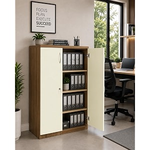culture office file cabinet storage with 3 shelf made with greenlam mfc boards size 48inch height x 30inch width x 18inch depth colour- walnut with frosty white