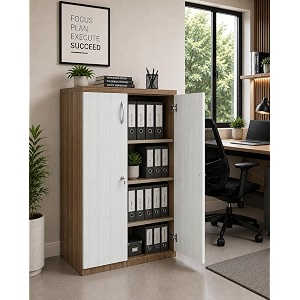culture office file cabinet storage with 3 shelf made with greenlam mfc boards size 48inch height x 30inch width x 18inch depth colour- walnut with white teak