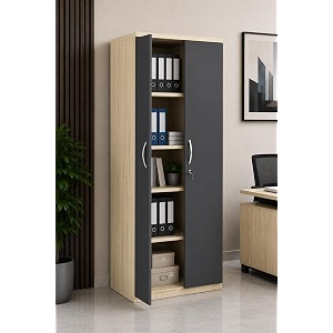 culture office file cabinet storage with 5 shelf made with greenlam mfc boards size 72inch height x 30inch width x 18inch depth colour- oak with gothic grey