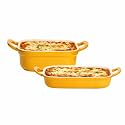 CUMIN CO. Ceramic Baking Trays | Set of 2, 8"x8" & 9"x13" | Non Toxic Enamel Coated Bakeware | Free Accessories | Induction, Micro & Oven Safe | Mustard (Yellow)