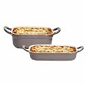 CUMIN CO. Ceramic Baking Trays | Set of 2, 8"x8" & 9"x13" | Non Toxic Enamel Coated Bakeware | Free Accessories | Induction, Micro & Oven Safe | Grey