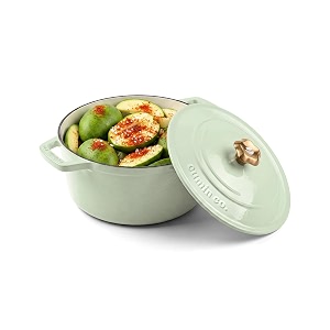 cumin co enamel cast iron dutch oven 25l 20 cm  10 years warranty  non toxic non stick biryani pot with lid  heavy bottom  induction amp gas compatible  chemical free coating  kairi mint