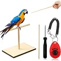 3 Pcs Bird Training Stand Kit, Parrot Training Clicker Portable Tabletop Bird Perch and Target Stick, Wooden Spin Perch Clickers with Wrist Strap for Parakeet Conure Lovebird Cockatiel