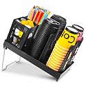 Cup and Lid Holder, Disposable Paper Cup Dispenser with Coffee Pod Straw Storage Basket, 6-Compartment Countertop Coffee Cup Holder for Coffee Stations, Break Rooms, Living Rooms (Black)