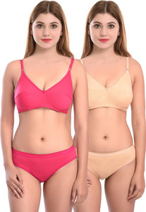cups-in bra  panty set solid pink beige lingerie set