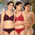 Cup's-In Bra & Panty Set Self Design Maroon, Red, Brown Lingerie Set