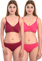 Cup's-In Bra & Panty Set Solid Maroon, Pink Lingerie Set