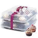 Cupcake Carrier 24 Count with Lid and Carry Handle, 2-Tier Cupcake Pan Set