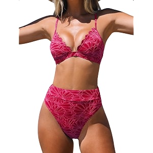 cupshe bikini set for women bathing suit high waisted scalloped v neck two pieces swimsuit