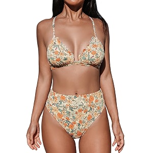 cupshe bikini set for women bathing suit high waisted scalloped v neck two pieces swimsuit