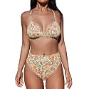 CUPSHE Bikini Set for Women Bathing Suit High Waisted Scalloped V Neck Two Pieces Swimsuit