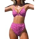 CUPSHE Bikini Set for Women Bathing Suit High Waisted Scalloped V Neck Two Pieces Swimsuit