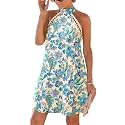 CUPSHE Lace Trim Summer Dress Halter Neck Backless Vacation Mini Dress