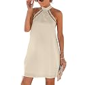 CUPSHE Lace Trim Summer Dress Halter Neck Backless Vacation Mini Dress