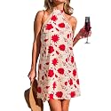 CUPSHE Lace Trim Summer Dress Halter Neck Backless Vacation Mini Dress